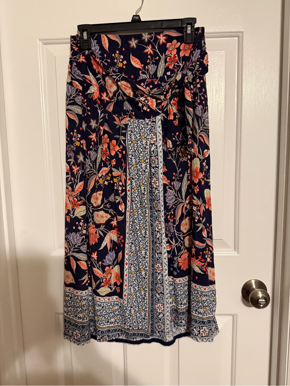Anthropologie Maeve Navy Floral Border Print Faux Wrap Midi Skirt S